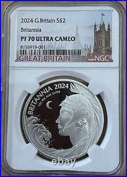 NEW 2024 Great Britain BRITANNIA 1 oz Silver Proof with Box Booklet COA NGC PF70