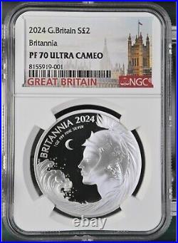 NEW 2024 Great Britain BRITANNIA 1 oz Silver Proof with Box Booklet COA NGC PF70