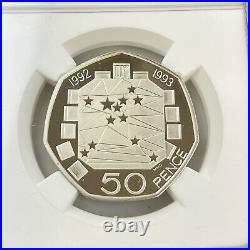 NGC 1992 Great Britain Silver 50p Piedfort EU Council Proof PF 69 Ultra Cameo