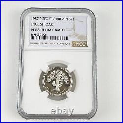 NGC Graded 1987 Piedfort Great Britain Silver £1 English Oak PF 68 Ultra Cameo