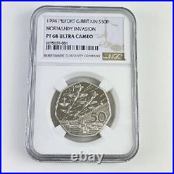 NGC Graded 1994 Piedfort Great Britain Silver 50p D-Day Invasion PF 68 PF68