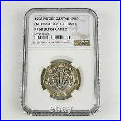 NGC Graded 1998 Piedfort Great Britain Silver 50p NHS PF 68 Ultra Cameo