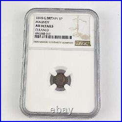 NGC Graded Great Britain 1818 Maundy Penny 1P AU Details Cleaned Silver Coin