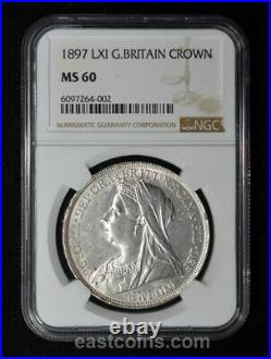 NGC MS60 1897 Great Britain Queen Victoria Silver Crown