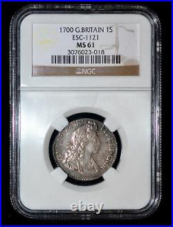NGC MS61 1700 Great Britain William III Silver Shilling