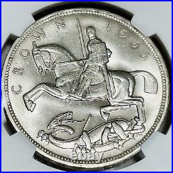 NGC MS64-Great Britain 1935 George V Silver One Crown Choice BU Scarce
