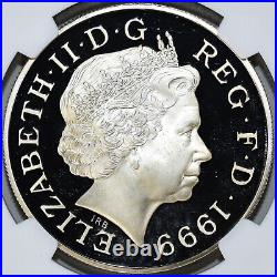 NGC PF64 1999 Great Britain Princess Diana Memoria Silver Coin 5 Pounds Proof
