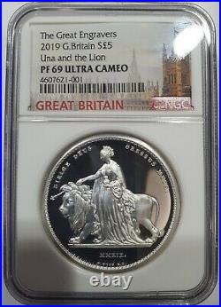 NGC PF69 Great Britain UK 2019 Great Engravers Una and the Lion Silver Coin 2oz
