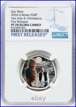 NGC PF70 2024 Star Wars Han Solo-Chewbacca Great Britain FINE 0.999 SILVER Coin