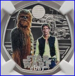 NGC PF70 2024 Star Wars Han Solo & Chewbacca Great Britain SILVER Colorized Coin