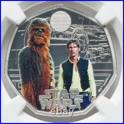 NGC PF70 2024 Star Wars Han Solo & Chewbacca Great Britain SILVER Colorized Coin