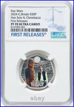 NGC PF70 2024 Star Wars Han Solo & Chewbacca Great Britain SILVER Colorized Coin