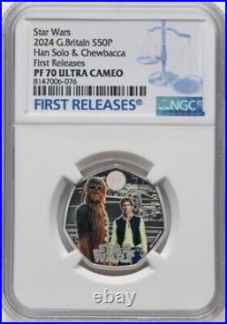 NGC PF70 2024 Star Wars Han Solo & Chewbacca Great Britain SILVER Colorized Coin