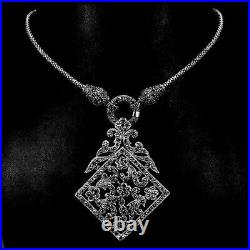 Necklace Genuine Marcasite Encrusted Pendant Design Sterling Silver 25 Inch