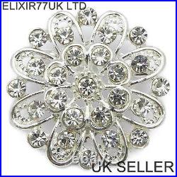 New Job Lot Silver Diamante Flower Pin Brooch Wedding Bouquet Bridal Cake Broach