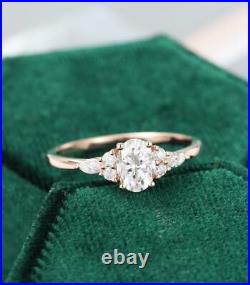 Oval engagement Wedding ring vintage unique Cluster Diamond rose silver ring