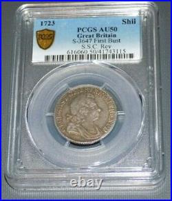 PCGS GREAT BRITAIN 1723 1S Shilling FIRST BUST AU 50 AU50 Certified Rare Coin