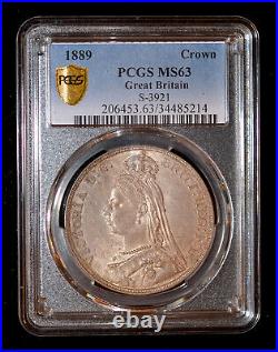 PCGS MS63 1889 Great Britain Crown beautiful Toning