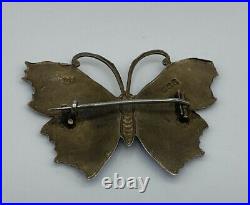 Rare 1918 Birmingham Hallmarked Silver Guilloche Enamel Butterfly Brooch 10.4g