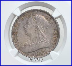 Rare Old 1900 Great Britain, Uk Silver 1/2 Crown Coin Victoria Veiled, Ngc Unc