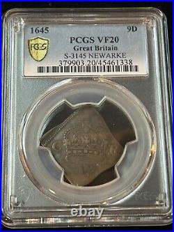 SASA 1645 Silver 9 Pence Great Britain Siege Coinage Pcgs Vf20 TOP POP