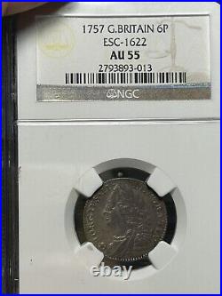 SASA 1757 Great Britain Silver 6 Pence Ngc Au55