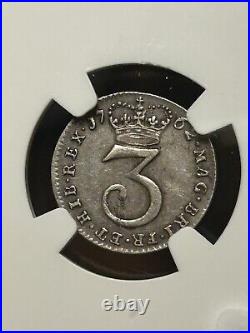 SASA 1762/3 Great Britain Silver 3 Pence Ngc Au55