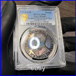 SP64 1966-FM Great Britain Royal Visit Silver Medal PCGS Trueview- Rainbow Toned