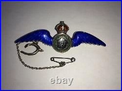 SUPERB C1930s-40s R. A. F. SILVER&DEEP BLUE GUILLOCHE ENAMEL SWEETHEARTS PIN BROOCH