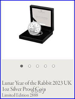 Sale 2023 British Great Britain 1 oz Silver Proof Lunar Year of Rabbit L. E. 2888