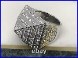 Solid 925 Sterling Silver Cz Pyramid Ring Chunky 22 Gr Bran New
