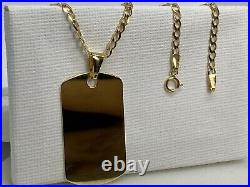 Solid Genuine 9ct Yellow Gold Mens Dog Tag Neclace&Pendant 20 Free Engraving