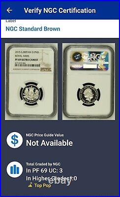 (TOP POP) 2015 Great Britain Silver £1 Royal Arms Proof NGC PF 69