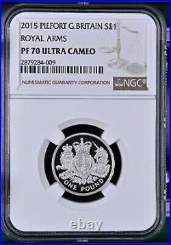 (TOP POP) 2015 Great Britain Silver Piedfort £1 Royal Arms Proof NGC PF 70