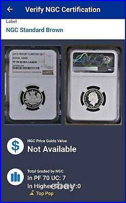 (TOP POP) 2015 Great Britain Silver Piedfort £1 Royal Arms Proof NGC PF 70