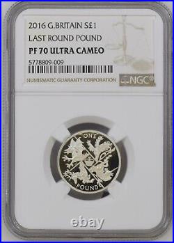 (TOP POP) 2016 Great Britain Silver £1 Last Round Pound Proof NGC PF 70