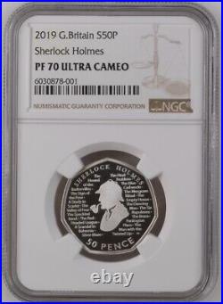 UK 2019 Great Britain Sherlock Holmes Silver Coin S50P NGC Graded PF70 UC