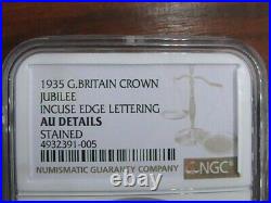 UK Great Britain 1935 Crown JUBILEE INCUSE LETTERING EDGE AU TONED SILVER
