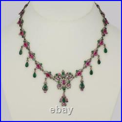 Victorian Pearl Pink & Green Paste Necklace Antique Austro Hungarian Necklace