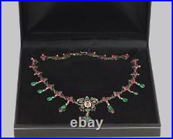 Victorian Pearl Pink & Green Paste Necklace Antique Austro Hungarian Necklace