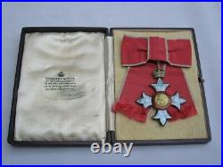 WW1 CBE Sterling Silver/Guilloche Enamel Medal with case Garrards, London