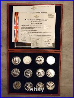 Windsor Mint Battle of Britain Twelve Silver 24K Coin Complete Cased Set C. O. A